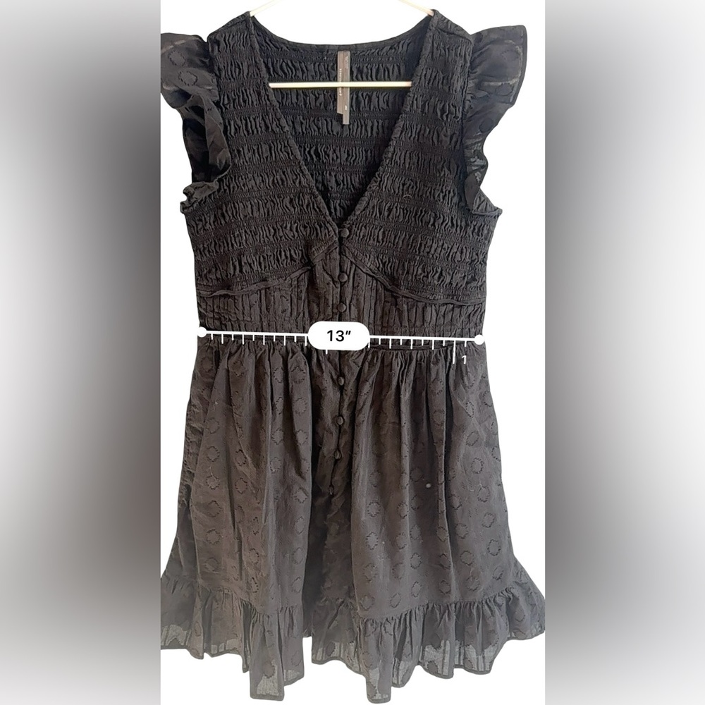 Anthropologie Peregrine Mini Dress Women's Size XS Black Cotton Smocked Pockets - Picture 8 of 12